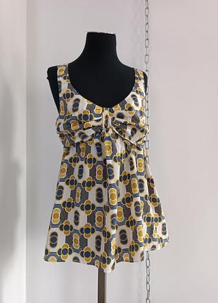 Шёлкoвая блуза свободного фасона с сине -жёлтого цвета без рукавов, ted baker, 3(m)5 фото