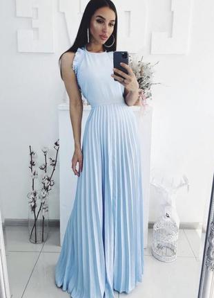 Макси-платье голубое плиссированное asos