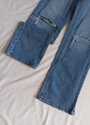 Голубые джинсы трубы с вырезами на коленях/с дырками на коленях/прямые3 фото