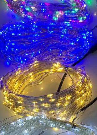Гірлянда роса «кінський хвіст», світлодіодна usb гірлянда 10 ниток по 2 метра з теплим жовтим світлом 200 led, jyl-200