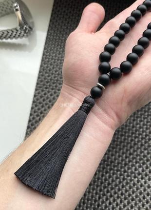 Четки с кисточкой в машину черный матовый оникс четки на 33 православные