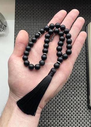 Четки с кисточкой в машину черный матовый оникс четки на 33 православные