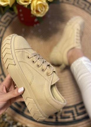 Жіночі кросівки текстиль на високій підошві бежевого кольору 36-41  новинка