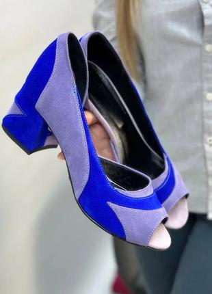 Екслюзивні туфлі лодочки з італійської шкіри та замші жіночі на підборах