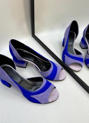 Екслюзивні туфлі лодочки з італійської шкіри та замші жіночі на підборах