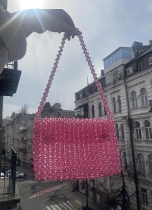 Рожева сумочка з бус ручної роботи 💘1 фото