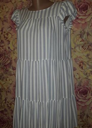 Бело-голубое платье в полоску из натуральной ткани2 фото