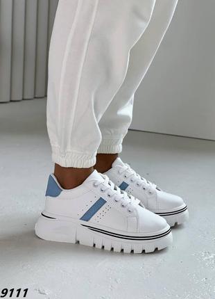 Кроссовки, белый/синий, экокожа10 фото