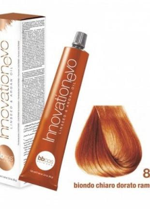 Стойкая краска для волос bbcos innovation evo hair color cream № 8/34 блондин светло-золотистый медный, 100 мл