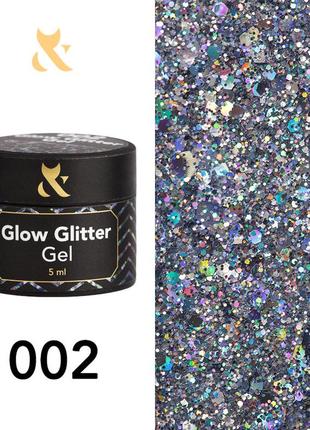 Гель-лак f.o.x glow glitter gel 002, 5г