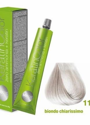 Безаміачна стійка крем-фарба для волосся bbcos keratin color 11/01 дуже світлий блондин натуральний, 100 мл