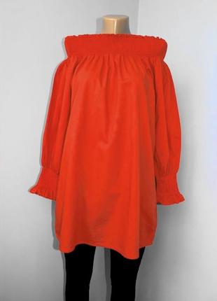 Блуза / кофточка /рубашка красная с горловиной лодочкой, 100% натуральная, s3 фото