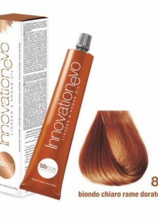 Стійка фарба для волосся bbcos innovation evo hair color cream № 8/43 блондин світло-мідний золотистий, 100 мл