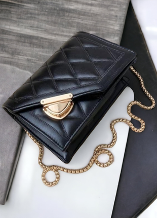 Жіноча сумка клатч на ланцюжку модний з екошкіри, чорний повсякденний клатч 20*20*14 см