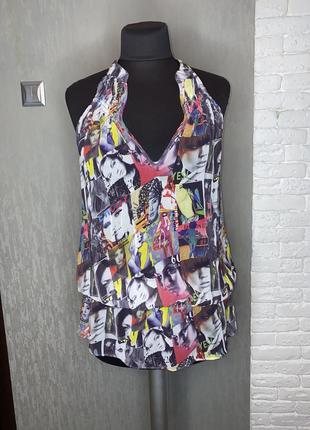 Блуза с напуском на талии блузка в крутой принт цветная газета geisha, l