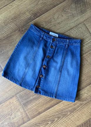 Стильная джинсовая юбка на пуговицах/трапеция h&m