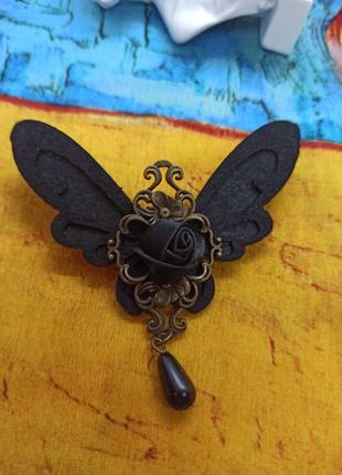 Елегантна брошка 🦋 метелик із фетру з підвіскою перлини, ретро, вінтаж