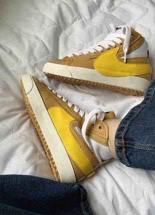 Nike blazer mid 77 jumbo beige yellow, кроссовки женские найк блазер, кроссовки женккие высокие найк9 фото