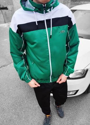 Чоловічий спортивний костюм lacoste чорний/зелений (вітровка + штани)3 фото