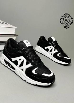 Брендовые мужские кроссовки/качественные кроссовки armani в черном цвете на весну