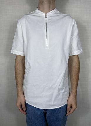 Cos half zip сорочка поло бавовняна базова біла літня з коміром стійкою на застібці коротким рукавом