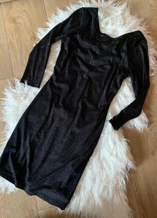 Шикарное чёрное блестящее платье в обтяжку дудочка