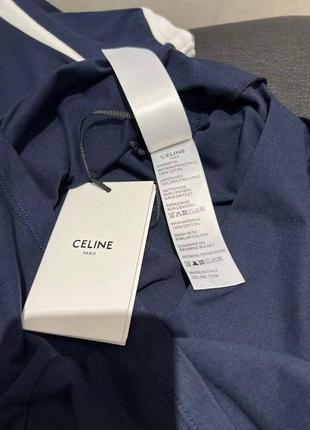 Женская текстильная синяя футболка celine paris с белым логотипом селин7 фото