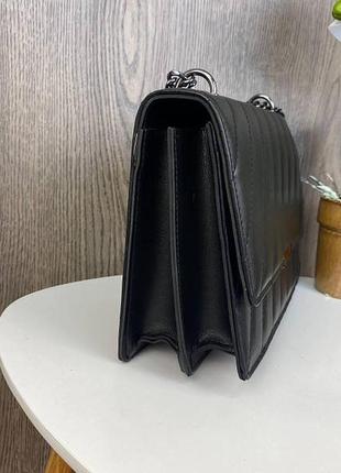 Стильная женская мини сумочка клатч на плечо, качественная сумка для девушек с цепочкой черная6 фото