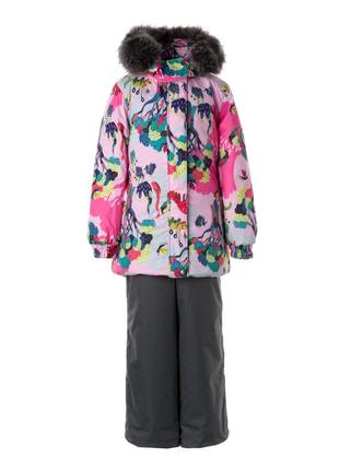 Зимний комплект для девочек (куртка + полукомбинезон) huppa renely 2 розовый\серый 41850230-13403