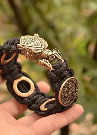 Браслет с медведем и рунами из паракорда плетение кобра под заказ цвет и размер + брелок в подарок