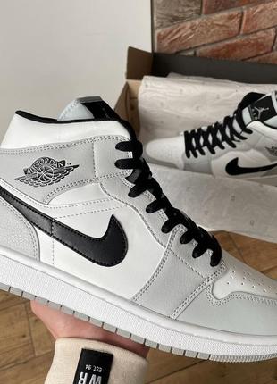 Мужские высокие кожаные кроссовки nike air jordan 1 gray 3#найк