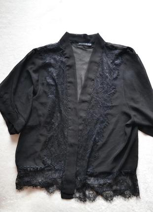 !шикарная  черная накидка кимоно , тренд, с кружевом1 фото