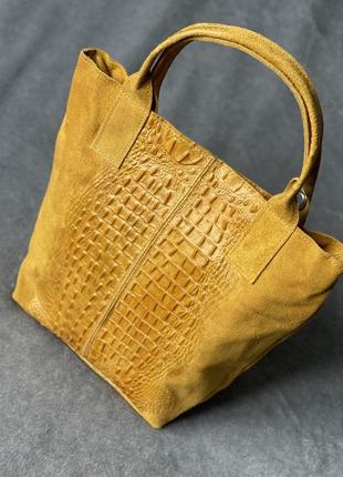 Замшевая рыжая сумка с принтом под крокодила, италия, цвета в ассортименте5 фото