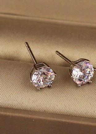 Сережки гвоздики xuping jewelry камінці на шість кріплень 6 мм сріблясті1 фото