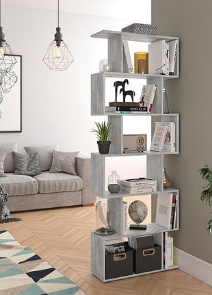 Стелаж полиця для книг oxa на 6 полиць бетон (70x192x24, vh-5)