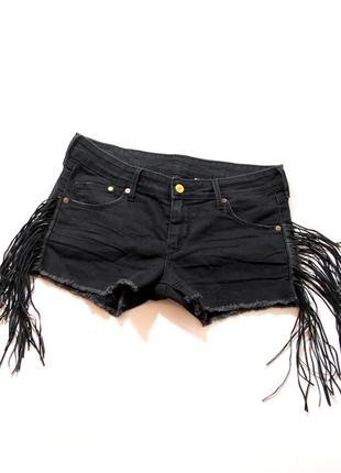 Черные джинсовые короткие шорты с бахромой бренд h&m2 фото