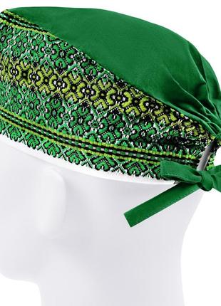Медицинская шапочка шапка мужская тканевая хлопковая многоразовая принт вышиванка зелёная2 фото
