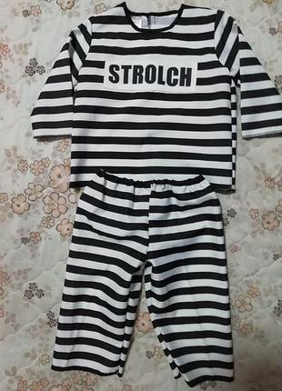 Новорічний карнавальний костюм шахрай, укладений, тюремник на 1-1.5 роки