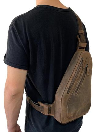 Мужская кожаная сумка, sling, рюкзак, black cat1 фото