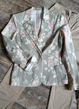 Цветочный блейзер/пиджак/жакет/принт розы на фоне хаки-s-ка2 фото