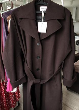 Качественное пальто шоколадного цвета6 фото