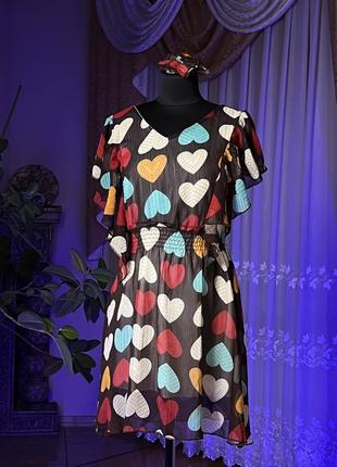 Платье-бабочка мини в сердечки1 фото