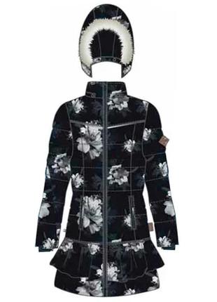 Пальто зимнее для девочек huppa whitney черный с принтом, р.116 (12460030-04209-116)