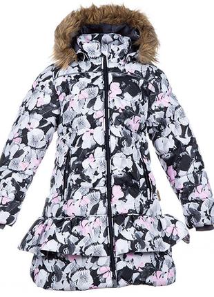 Пальто зимнее для девочек huppa whitney белый с принтом 12460030-81620