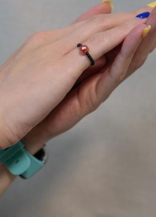 Кільце ручної роботи матовий чорний бісер