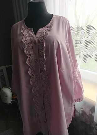 Блуза рожева з кружевом батал