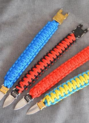 Браслет с ножом патриот для выживания плетение королевская кобра цвет под заказ + брелок в подарок6 фото