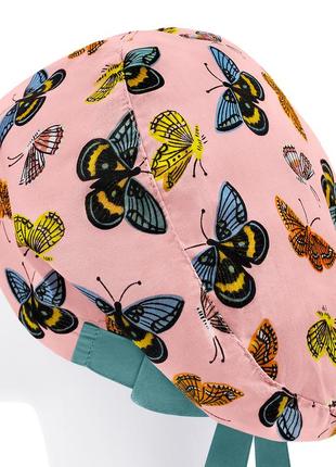 Медицинская шапочка шапка женская тканевая хлопковая многоразовая принт бабочки2 фото
