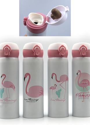 Термос-бутылка 500 мл металлический "фламинго" вакуумная термокружка для кофе и чая термос
