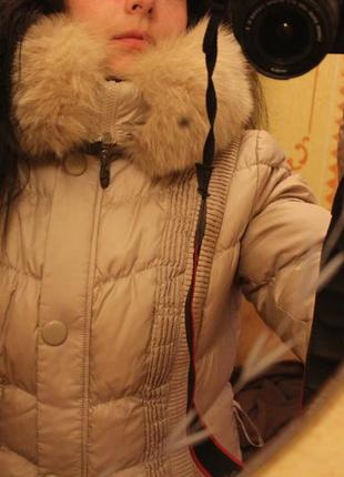 Зимний теплый бежевый пуховик куртка песец 38р2 фото